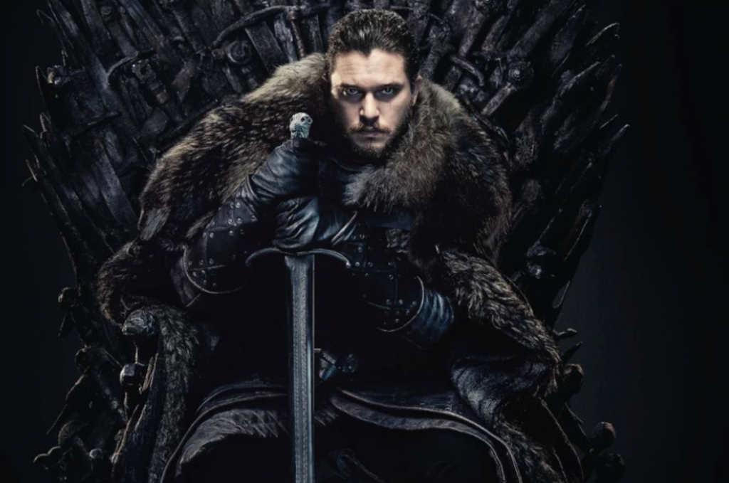 John snow sitting in the throne showing the universal plot of Hurry of power
